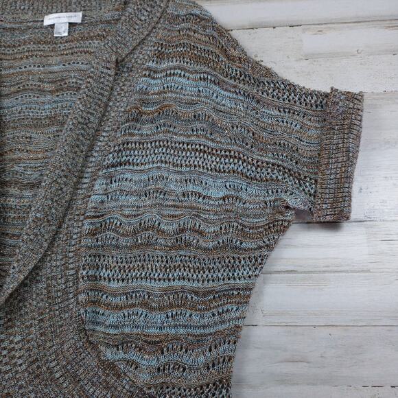 Christopher & Banks Short Sleeve Open Cardigan sweater brown/blue sz small loose - Picture 6 of 10